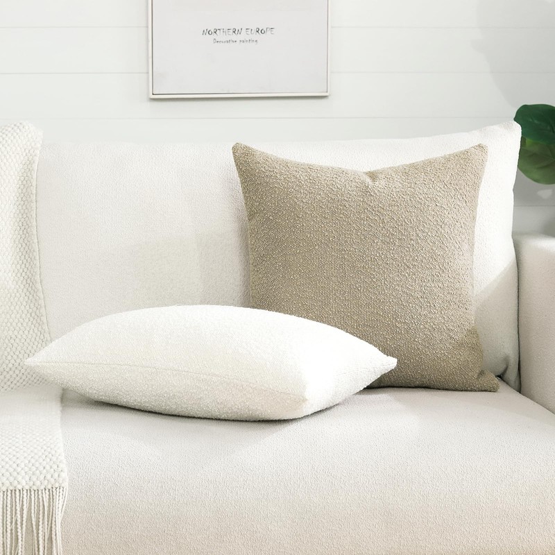 Artscope Pack of 2 Textured Boucle Cushion Covers Square Pillow