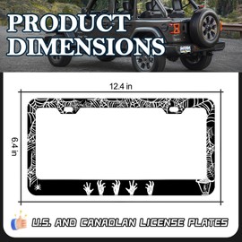 Spider Web License Plate Frame - 2 PCS Cool Gothic License Plate Holder, Rust-Proof Stainless Steel License Plate Cover Decoration with Screws Caps for Standard Us 12x6 Inch