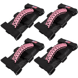 4 x Roll Bar Grab Handles Grip Handle for Jeep Wrangler JK JKU JL JLU TJ YJ Sport Sahara Freedom Rubicon Unlimited Gladiator JT 1955-2023 UTV ATV Premium Paracord Interior Accessories US Flag (Pink)