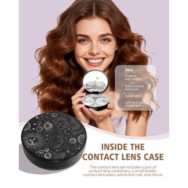 LRITER Contact Lens Case, Portable with Mirror, a Variety of Patterns and Shapes to Choose from, Auitable for Daily Makeup Office Travel Outdoor Use (Black Universe)