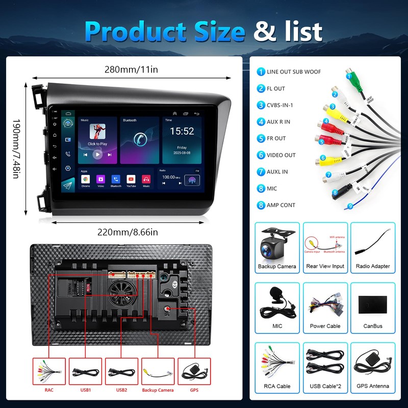 XGU Car Play Stereo for Honda Civic 2012 2013 2014