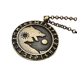 Viking Norse Wolf Yin Yang with Runes Pendant Necklace Jewelry
