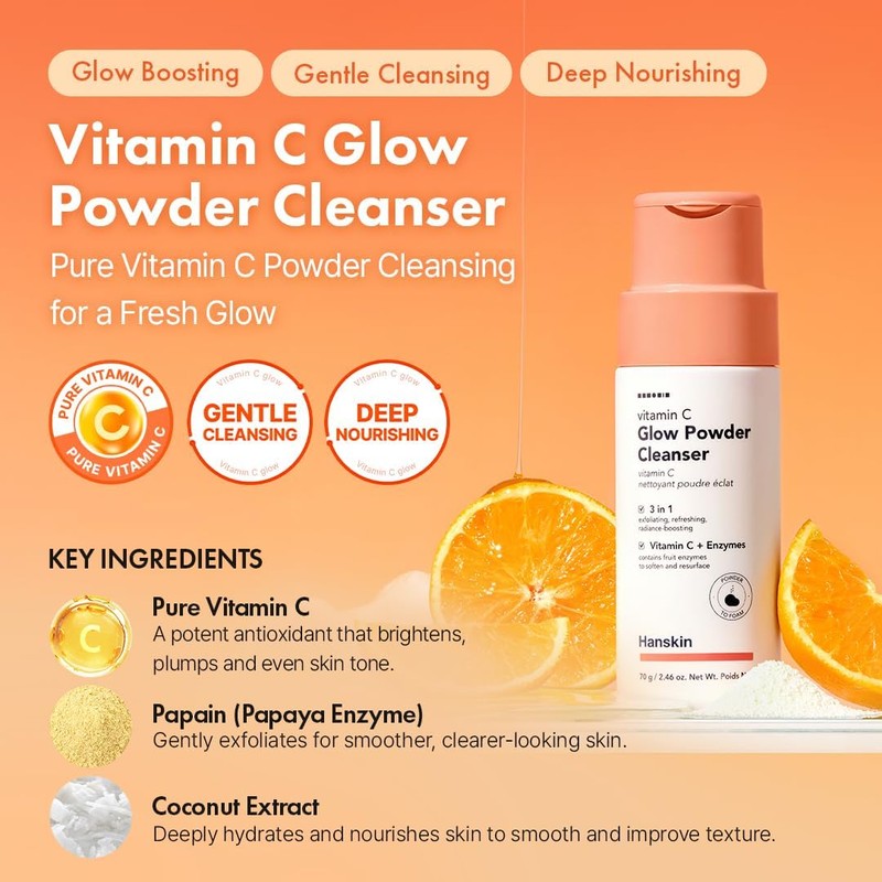 Hanskin Vitamin C Glow Powder Cleanser, Papaya Enzyme Powder Face