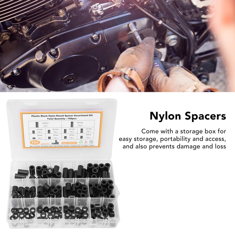 150Pcs Nylon Spacers Assortment Round Plastic for Screws Hardware Standoff