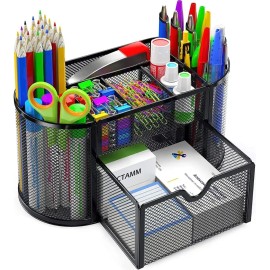 Organizador de Escritorio de Metal Mangex 8 Compartimentos Color Negro