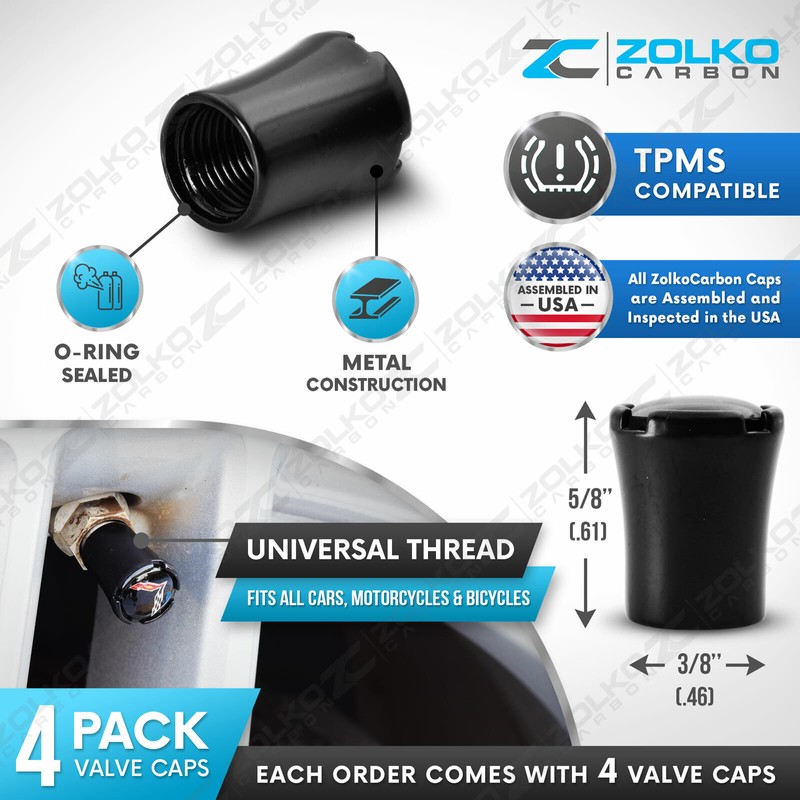 ZolkoCarbon VALVE STEM CAPS WHEEL TIRE CHROME - US SELLER
