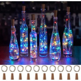 Wine Bottle Lights with Cork, Twinkle Lights 10 Pack 20 LED Waterproof Battery Operated Cork Lights, Silver Wire Mini Fairy Lights for Liquor Bottles DIY Party Christmas Wedding Décor Multicolor