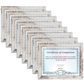 PETAFLOP 8.5x11 Picture Frame Distressed White Certificate Frames Wall Tabletop Display Horizontally or Vertically, 7 Pack