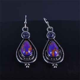 coadipress Vintage Crystal Teardrop Earrings for Women Fashion Bohemian Retro Colorful Natural Gemstone Drop Dangle Earrings Sparkly Jewelry Gift (Purple Waterdrop)