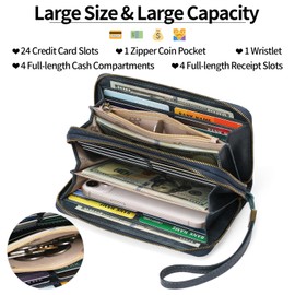 GAEKEAO Wallet for Women Clutch RFID Blocking Leather Wristlet Purse Large Capacity Credit Card Holder with Grip Hand Strap