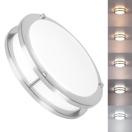 Brushed Nickel Ceiling Light, 10 Inch LED Ceiling Light Fixture for Bathroom,17W, 2700K/3000K/3500K/4000K/5000K Adjustable Ceiling Lighting for Bedroom Kitchen Hallway Living Room