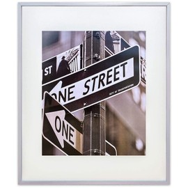 TheDisplayGuys - Contemporary Aluminum Picture Frame - Tempered Glass - 18 X 24 matted to 12 X 18 - Silver - Wall Hanging