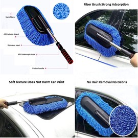 Bargain Crusader Removable Telescopic Car Wax Drag Nano Fiber Car Wash Brush Car Dusting Tool Car Mop Wax Dash Duster Exterior Interior Cleaning Kit (Premium Car Duster 1 Pcs Set, Gray)