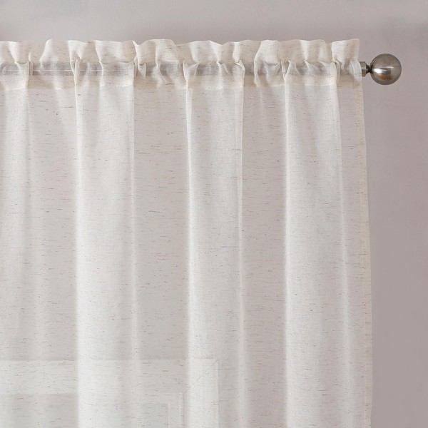 Simplebrand Natural Linen Textured Sheer Curtains 63 Inch Length 2