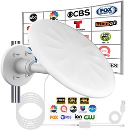 Outdoor TV Antenna for Digital TV, 720° Long Range Omni Directional Reception Digital HD Antenna Signal, with Super Signal Booster, 35ft HDTV Cable, for Attic/Camping/RV/Boat, 2026 Latest (WHITE03)