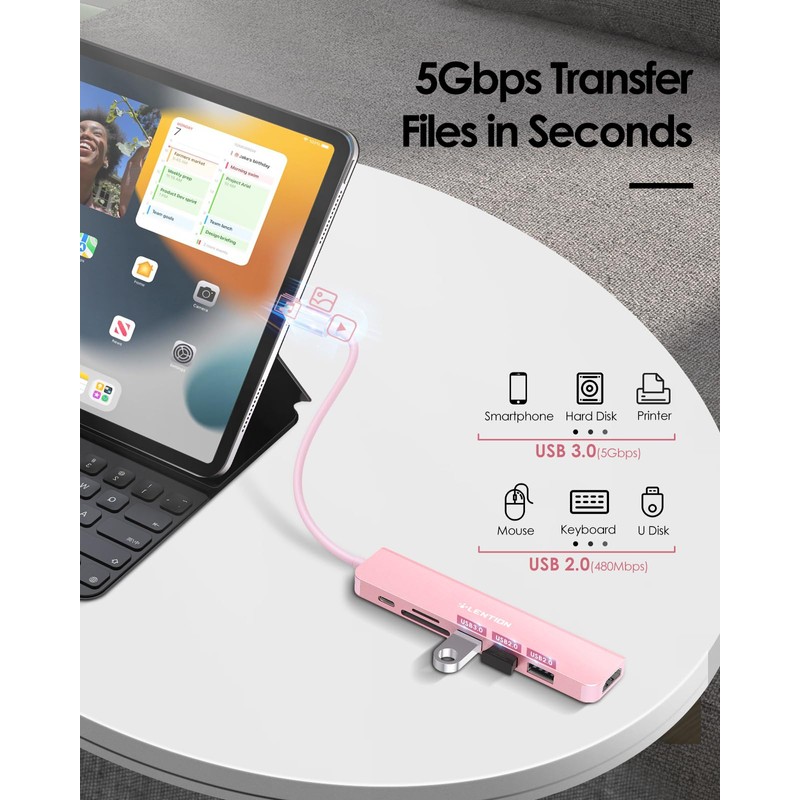 LENTION 6 in 1 USB C Hub with SD/Micro SD