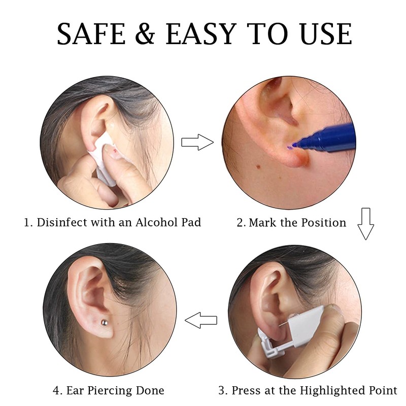 LeFeirr Ear Piercing Kit Disposable Ear Piercing Earrings Gun Silver