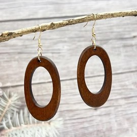 ⊹⊱❁ OVALE DURCHBOHRTE OHRRINGE - GEOMETRISCHE HOLZ SCHEIBEN ❁⊰⊹ leichte Tribal Ethno Ohrringe, gold und braun mit Loch