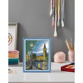 CaptainCrafts Cross Stitch Kits, New Counted Kit Unprinted 14CT Fabric Cross Stitching DIY Art DMC Needlecrafts Embroidery Kit for Adults Beginner (White, London Bell Tower)