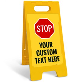Custom Stop Folding Floor, Sandwich Board/A Frame Sign Kit With Two Panel Sign, 10x16 Inches, With A Frame Stand, Made in USA