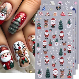 Christmas Nail Stickers Decals 5D Self-Adhesive 4PCS Cartoon Stickers for Nails Xmas Santa Claus Tree Gingerbread Man Winter Christmas Nail Art Design Decor Stickers for Women DIY Manicure Decorations