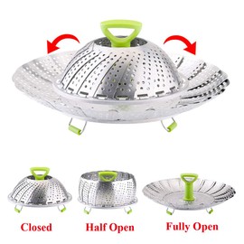 Vegetable Steamer Basket, Stainless Steel Folding Steamer Basket Insert for Veggie Fish Seafood Cooking, Expandable to Fit Various Size Pot (7.1" to 11")