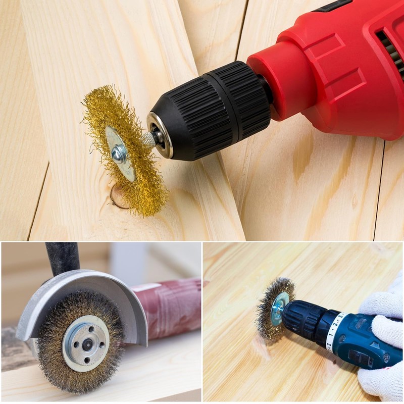 Wire Brush Drill, 12-Piece Steel Brush, Cordless Screwdriver, Brass Brush