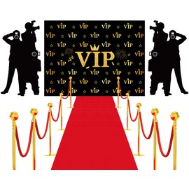 4 Pcs VIP Photography Backdrop Red Carpet Runner for VIP Theme Party Decorations Movie Theme Banner Paparazzi Props Red Carpet Accessory for Home Film Party Supplies Favors