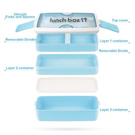 Iteryn Bento Box Lunch Box, 3 Layers Stackable Lunch Containers with Compartments - Leakproof Eco-Friendly Meal Prep Containers