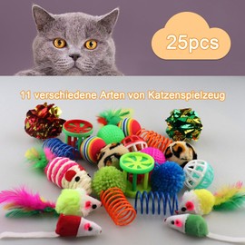 NANEEZOO 25 Pieces Cat Toy Interactive Cat Toy Set Kitten Feather Toy Cat Balls Toy Mice Various Toys for Cat Kitty