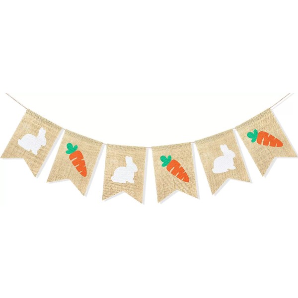 Uniwish Rabbit Carrot Banner Garland Happy Easter Decoration Rustic Spring