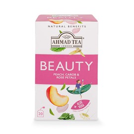 Ahmad Tea Natural Benefit Tea | Peach, Carob & Rose Petals "Beauty" Infusion | 20 Teabag Sachets | 1 Pack