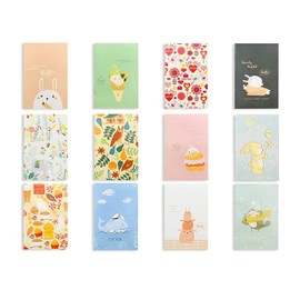 VEGCOO Pack of 12 Cute Cartoon Notepad Mini Diary Notebook Cute Small Notebook Pocket Notebook Portable Small Notebook for Office Family Travel Notes (12)