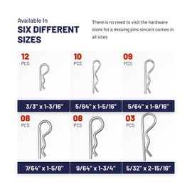JaamZee Cotter Pins 50 Pcs r pins - Sturdy & Durable Alloy Steel - R- Shaped Heavy Duty Cotter Pin Assortment Kit in 6 Different Sizes - Perfect for Mechanics, Lawn Mowers, & RV Owners