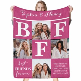 MyPupSocks Customized Best Friend Blanket with Photos, Best Friend Birthday Gifts for Women, Friendship Gifts for Teen Girls BFF Long Distance Blanket for Sister Soft Fleece Throw Blanket 40x50