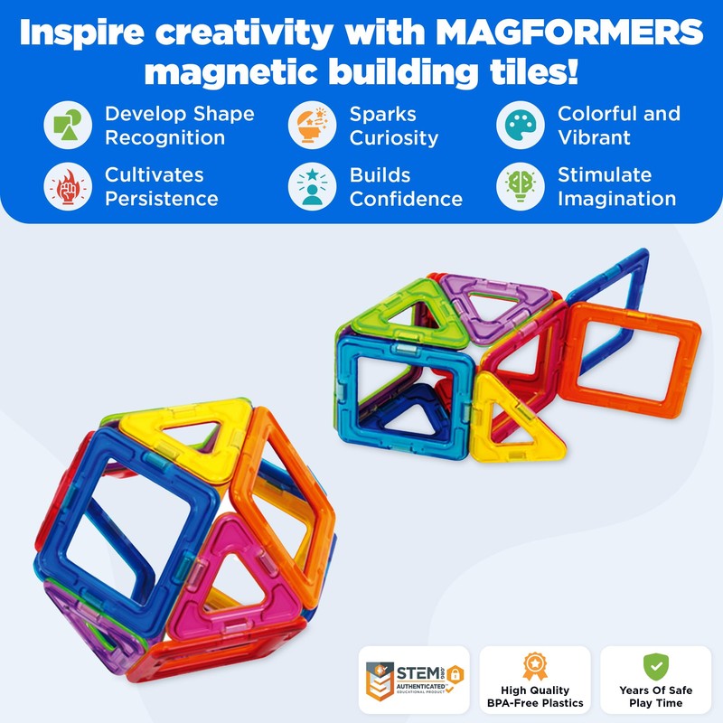 Magformers Rainbow 14 Piece Set - Magnetic Tiles Building Blocks,