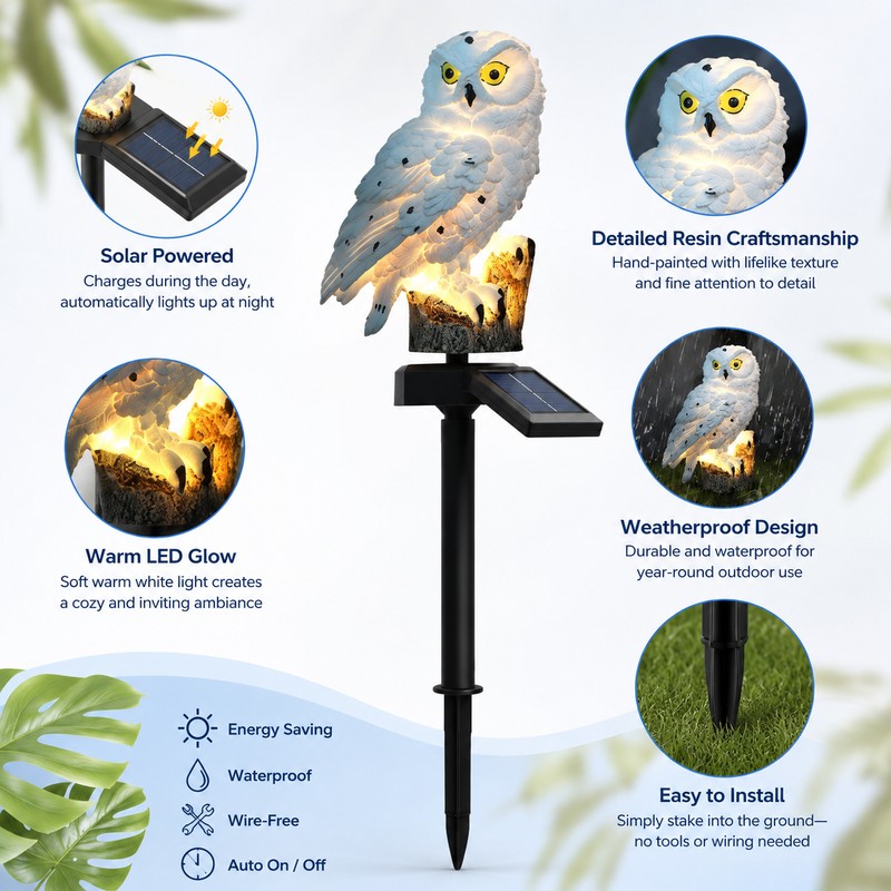 Solar Owl Garden Stake Light for Outdoor Décor – LED