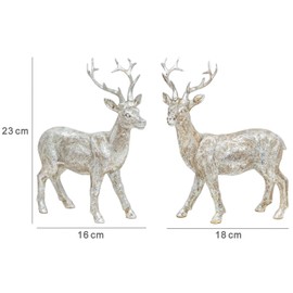 B2S BACK2SEASON Reindeer Pair of Nilan Standing Silver Elegant Christmas Decoration Artificial Stone Set of 2