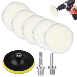 8 Pcs 5 Inch (125mm) Wool Polishing Buffing Pads Set, Car Polisher Buffer Drill Attachment with M14 Drill Adapter and Hex Shank Bit Adapter, for Car Polishing and Waxing, Painting Tabletops