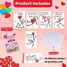 JX Valentine Cards for Kids Classroom, 48 Pack Slang Valentine's Crads with Figure Designs, Slang Words Cards for School Boys Girls Classroom Prizes Exchange Gifts