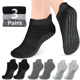 ZANZER Grip Socks for Women Men Pilates Grip Socks Non Slip Yoga Sock with Grips for Barre Barefoot Hospital Grippy Sock (U.S. men's sizes 8-10.5, Black + Grey + Dark Grey)