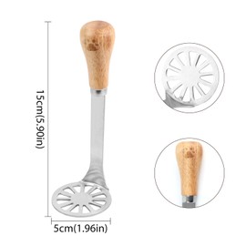 Potato Masher, Stainless Steel Potato Mashers with Wood Handle Kitchen Food Masher for Mashed Potato, Tomato Puree, Baby Food, Jam, Vegetable & Fruits F4-XXYNQ