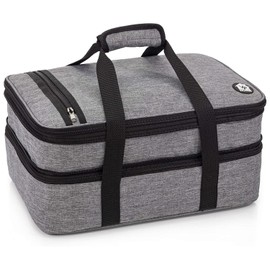 VP Home Large Casserole Carrier - Double Compartment Insulated Bag for Hot or Cold Food - Cupcake Carrier - Insulated Tote Bag with Lid for Travel Parties or Food Transport Containers - Heather Gray