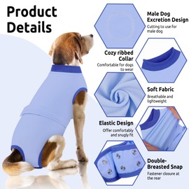 Queenmore Dog Surgical Recovery Suit Onesie, Recovery Suit for Dogs Cats After Surgery, Anti Licking Pet Female Post-Operative Spayed Neutered Shirt, Substitute E-Collar & Cone, Sky Blue,3XL