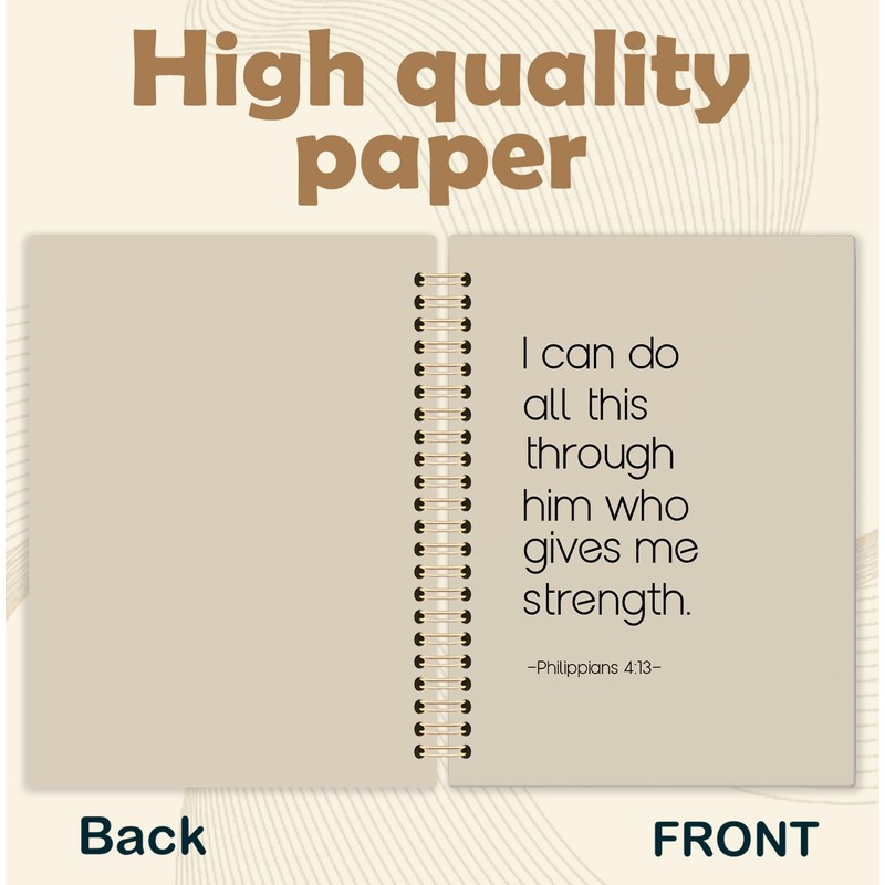 KRHFG Neutral Christian Spiral Notebook, Philippians 4:13 Bible Verse Journal,