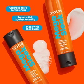 Matrix Mega Sleek Shampoo Shampoo anti-frizz para rebelde o con frizz Combate el encrespamiento, suaviza y aumenta el brillo Formulado con manteca de karité 1L