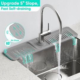 Silikon Wasserhahn Spritzschutz Matte,Langer Abtropfmatte für Küche,5° Neigung für Schnelles Ablaufen,Waschbecken Silikonmatte, Waschbecken Abtropfmatte, Silikon Drainagematte für Spülbecken（61x14 cm）