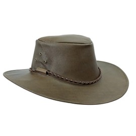 Outdoor Travel Hat Crushable Made in Australia Kangaroo Leather Sun Protection for Men and Women, mottle