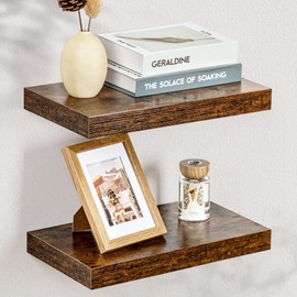 Fun Memories Floating Shelves for Wall - 7.5 Inch Square Shelves with Invisible Brackets, Small Wall Shelf for Living Room, Bathroom, Bedroom, and Kitchen Decor，Brown Set of 3