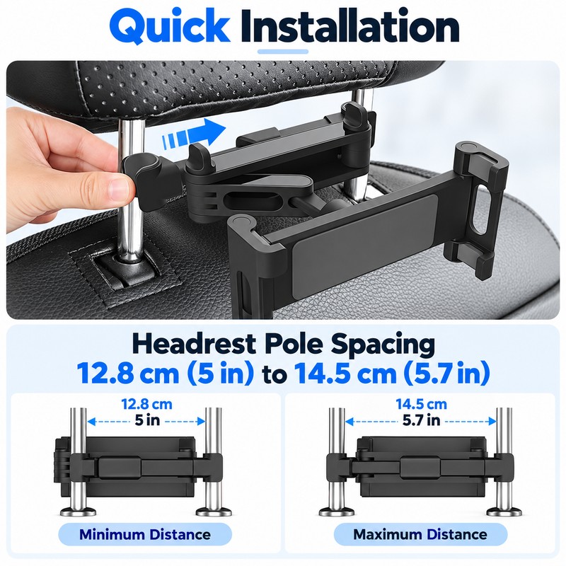 Car Headrest Tablet Holder for Backseat Viewing – Adjustable Foldable